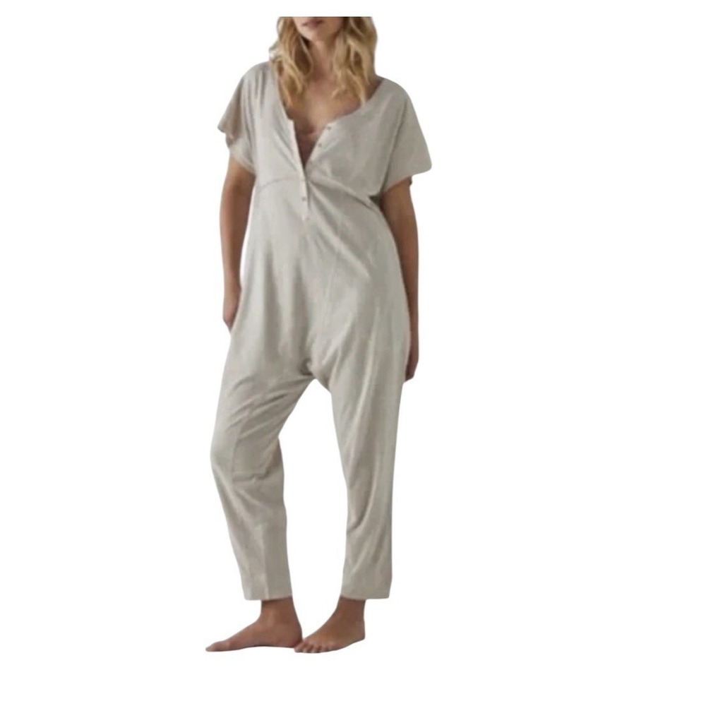 New Free People Pillow Talk‎ Henley  Romper Women's Small Beige Oversized Comfy